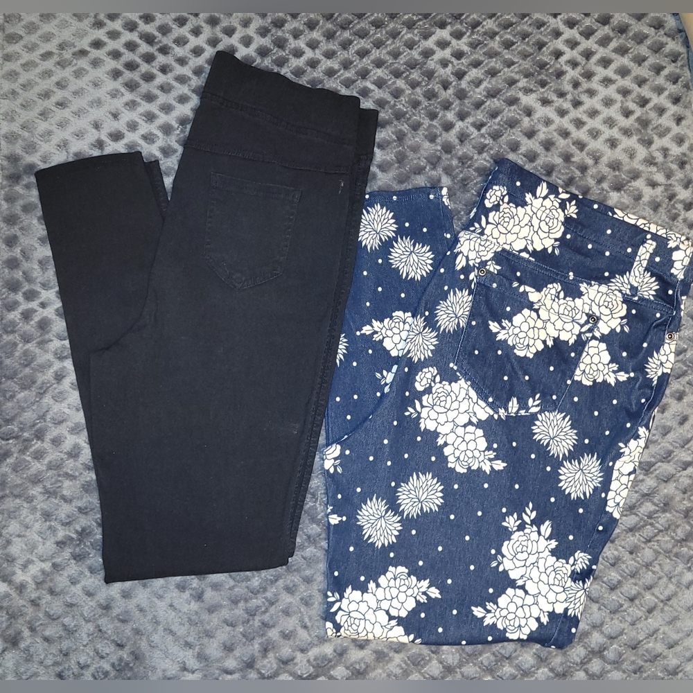 Women's Plus Size Jeggings Lot of 2 Prs Sz 1X/2X Terra & Sky Floral Black Denim
